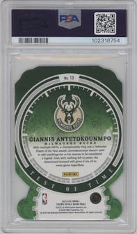 Giannis Antetokounmpo from the 2023-24 Panini Crown Royale  set featuring a Red parallel graded by PSA and given an overall grade of 9.