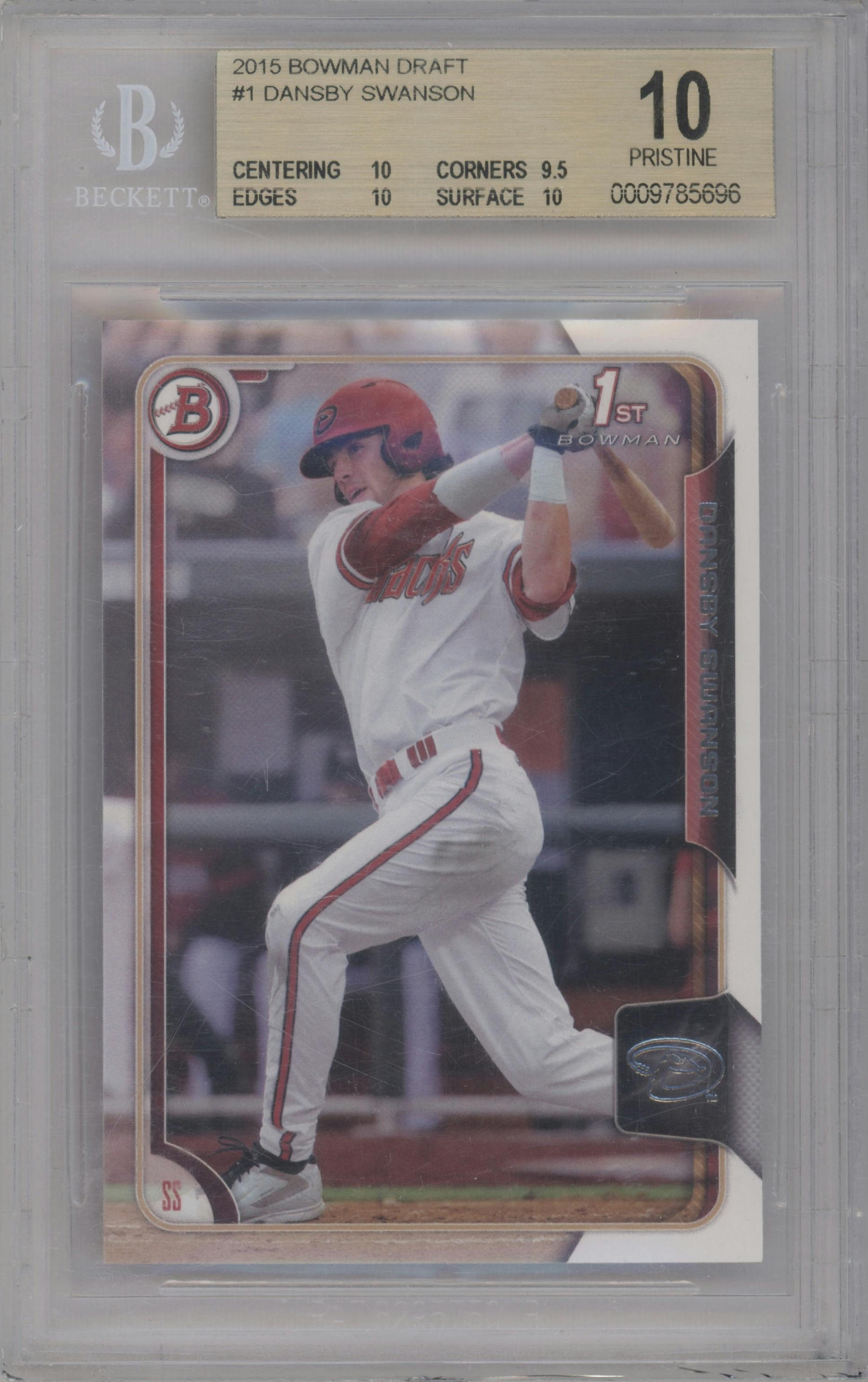 Dansby Swanson from the 2015 Bowman Draft set graded by Beckett and given an overall grade of 10.