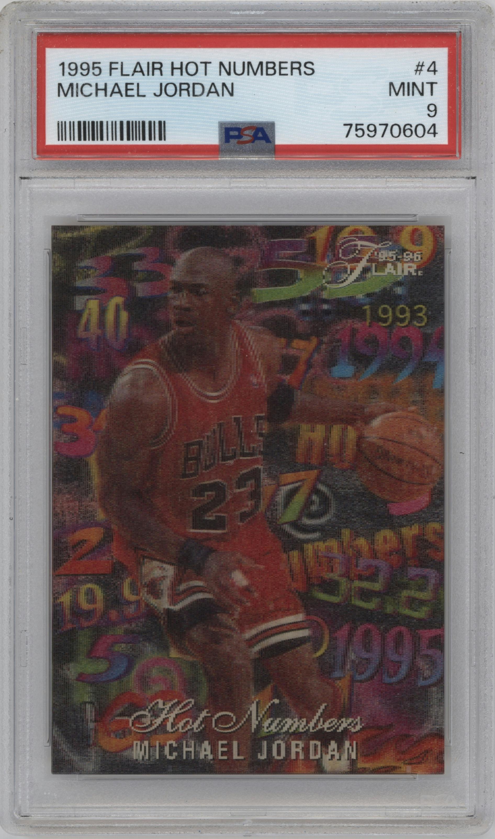 Michael Jordan from the 1995-96 Flair set graded by PSA and given an overall grade of 9.