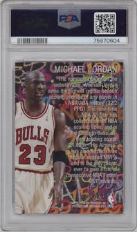 Michael Jordan from the 1995-96 Flair set graded by PSA and given an overall grade of 9.