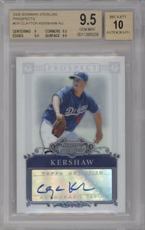 Clayton Kershaw from the 2006 Bowman Sterling set graded by Beckett and given an overall grade of 9.5.