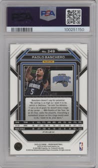 Paolo Banchero from the 2022-23 Panini Prizm  set featuring a Silver Prizm parallel graded by PSA and given an overall grade of 9.