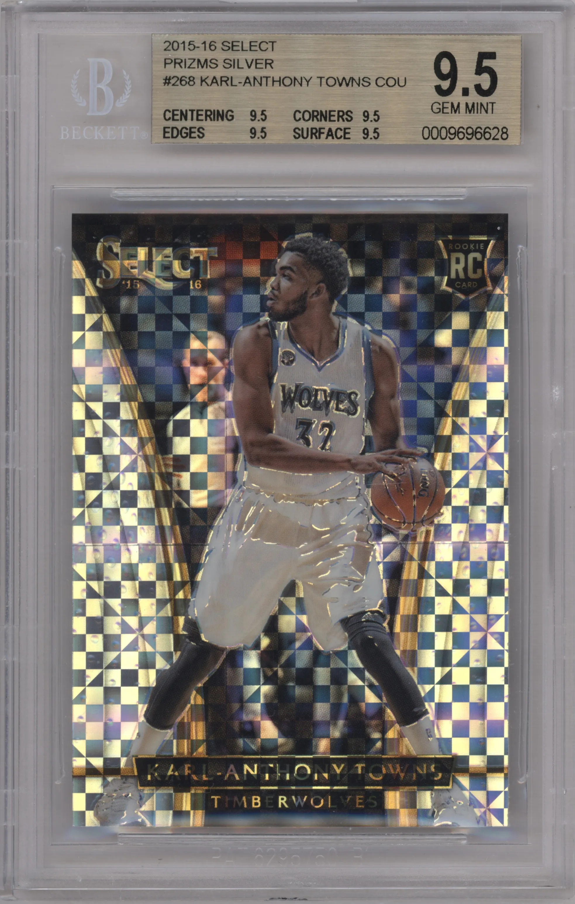 2015 Panini Select Courtside Karl-Anthony Towns Silver Prizm #268 BGS 9.5