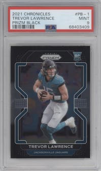 Trevor Lawrence from the 2021 Panini Chronicles set graded by PSA and given an overall grade of 9.