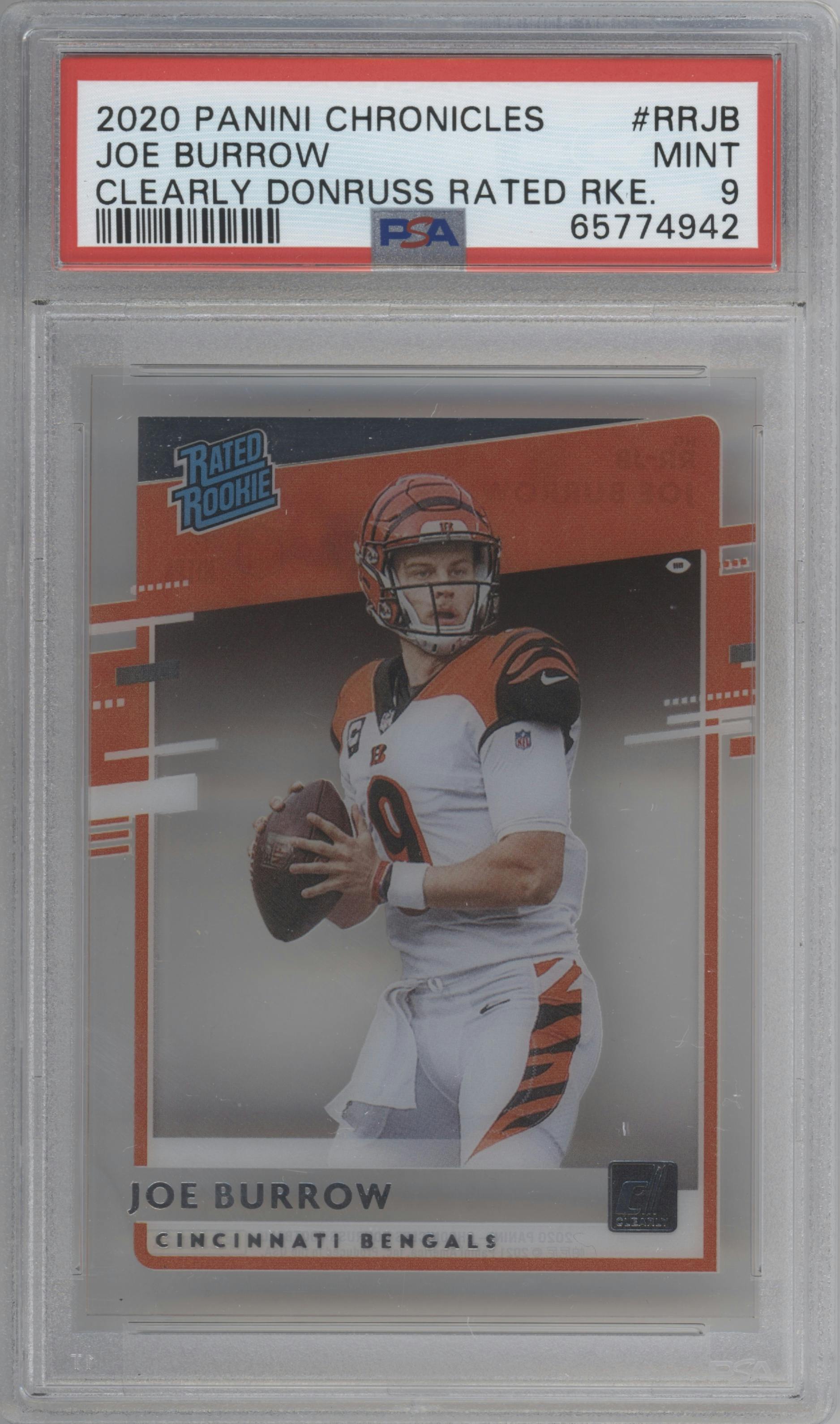 Joe Burrow from the 2020 Panini Chronicles set graded by PSA and given an overall grade of 9.