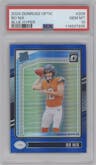 Bo Nix from the 2024 Donruss Optic set featuring a Hyper Blue parallel graded by PSA and given an overall grade of 10.