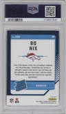 Bo Nix from the 2024 Donruss Optic set featuring a Hyper Blue parallel graded by PSA and given an overall grade of 10.
