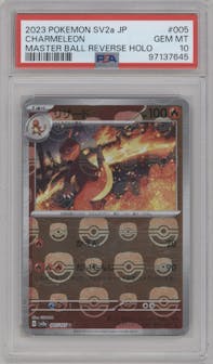 Charmeleon from the 2023 Pokemon SV JPN set featuring a Master Ball parallel graded by PSA and given an overall grade of 10.