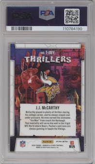 J.J. McCarthy  from the 2024 Panini Rookies & Stars set featuring a Gold parallel graded by PSA and given an overall grade of 9.