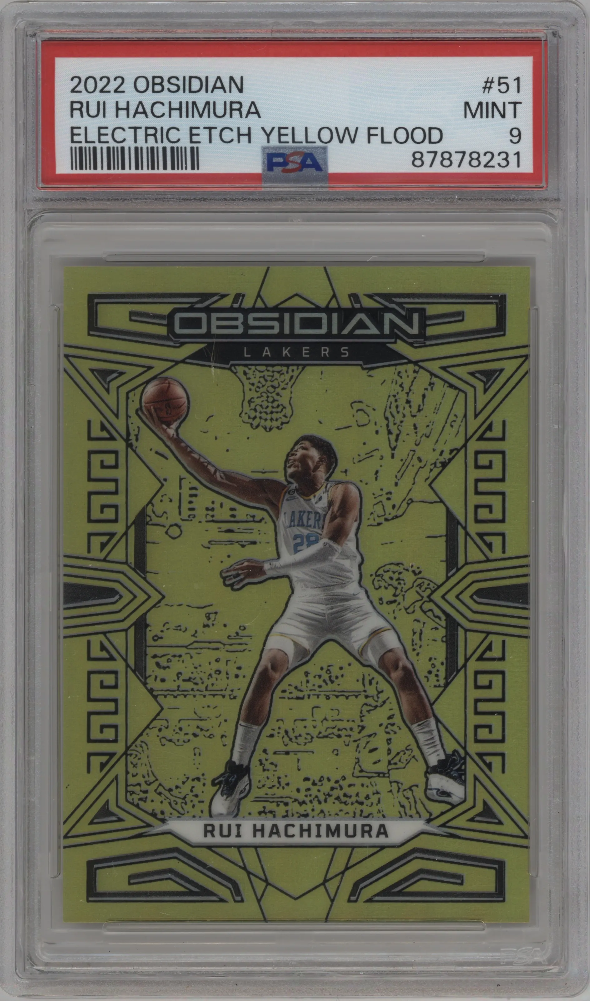 2022 Panini Obsidian Rui Hachimura Electric Etch Yellow Flood PSA 9