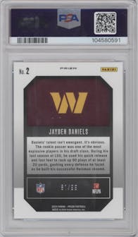 Jayden Daniels from the 2024 Panini Prizm set featuring a Blue Ice parallel graded by PSA and given an overall grade of 10.
