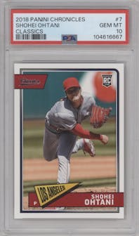 Shohei Ohtani from the 2018 Panini Chronicles set graded by PSA and given an overall grade of 10.