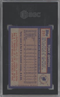 Tony Gwynn from the 1984 Topps set graded by SGC and given an overall grade of 9.
