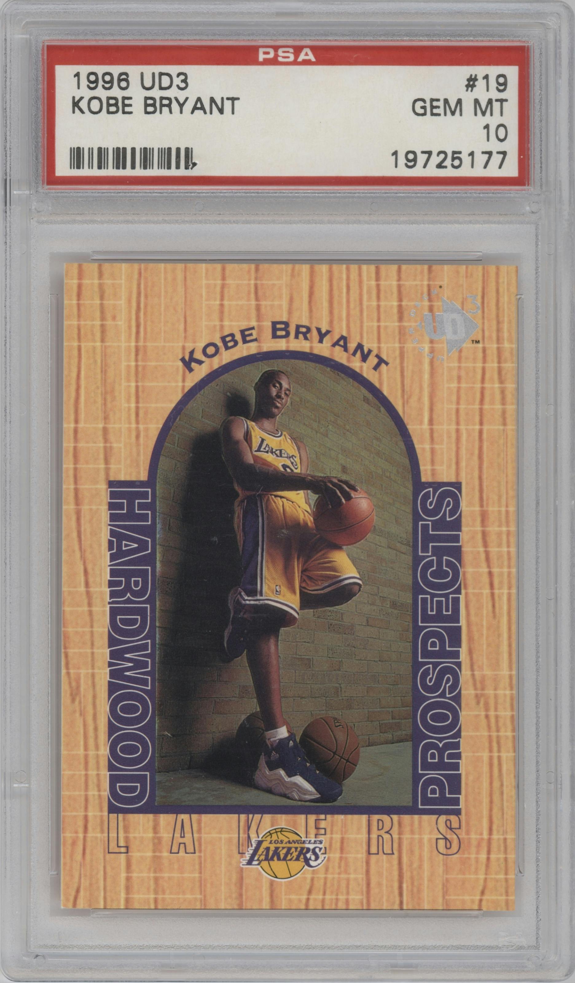 Kobe Bryant from the 1996-97 Upper Deck UD3 set graded by PSA and given an overall grade of 10.