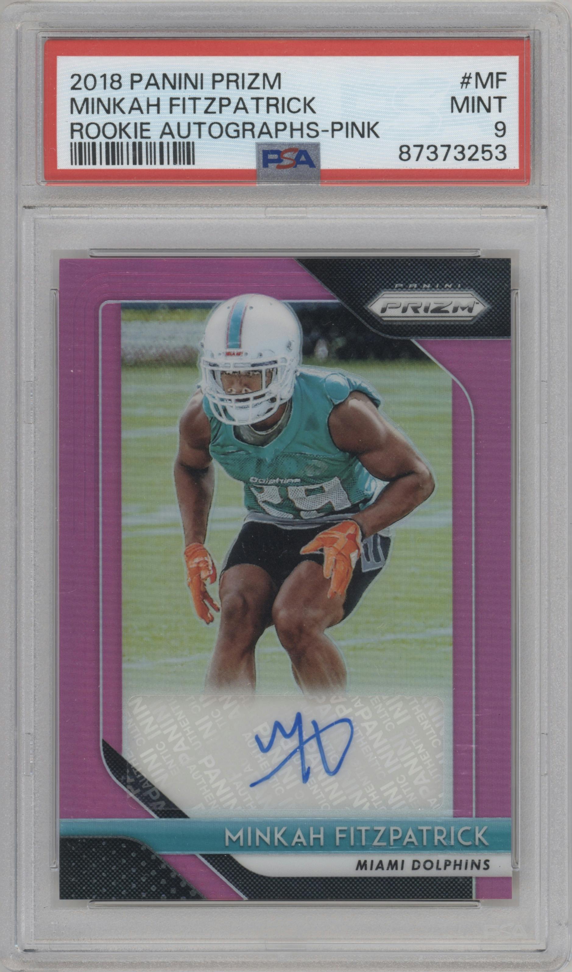 Minkah Fitzpatrick from the 2018 Panini Prizm set featuring a Pink Prizm parallel graded by PSA and given an overall grade of 9.