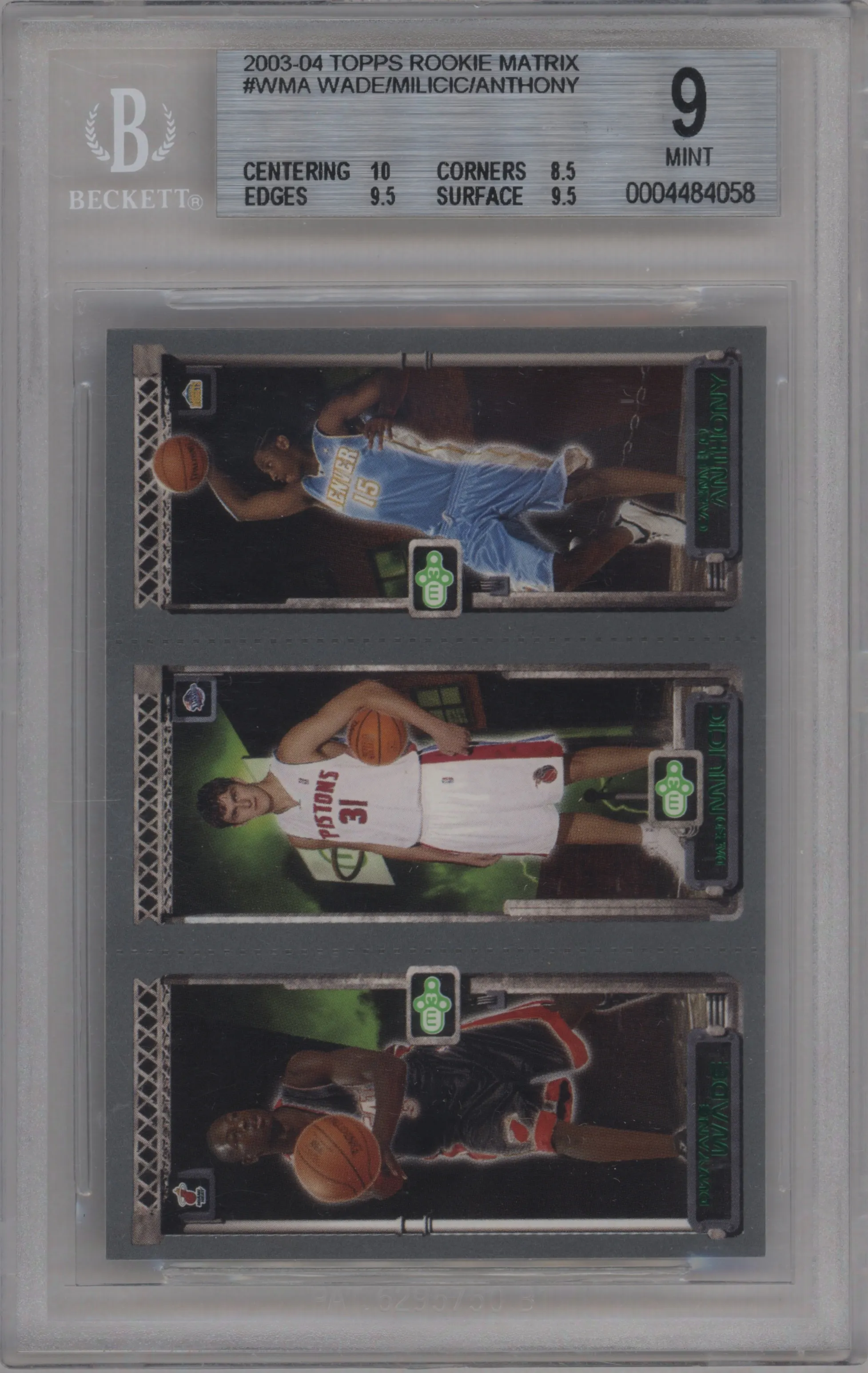 2003 Topps Rookie Matrix Dwyane Wade / Darko Milicic / Carmelo Anthony BGS 9