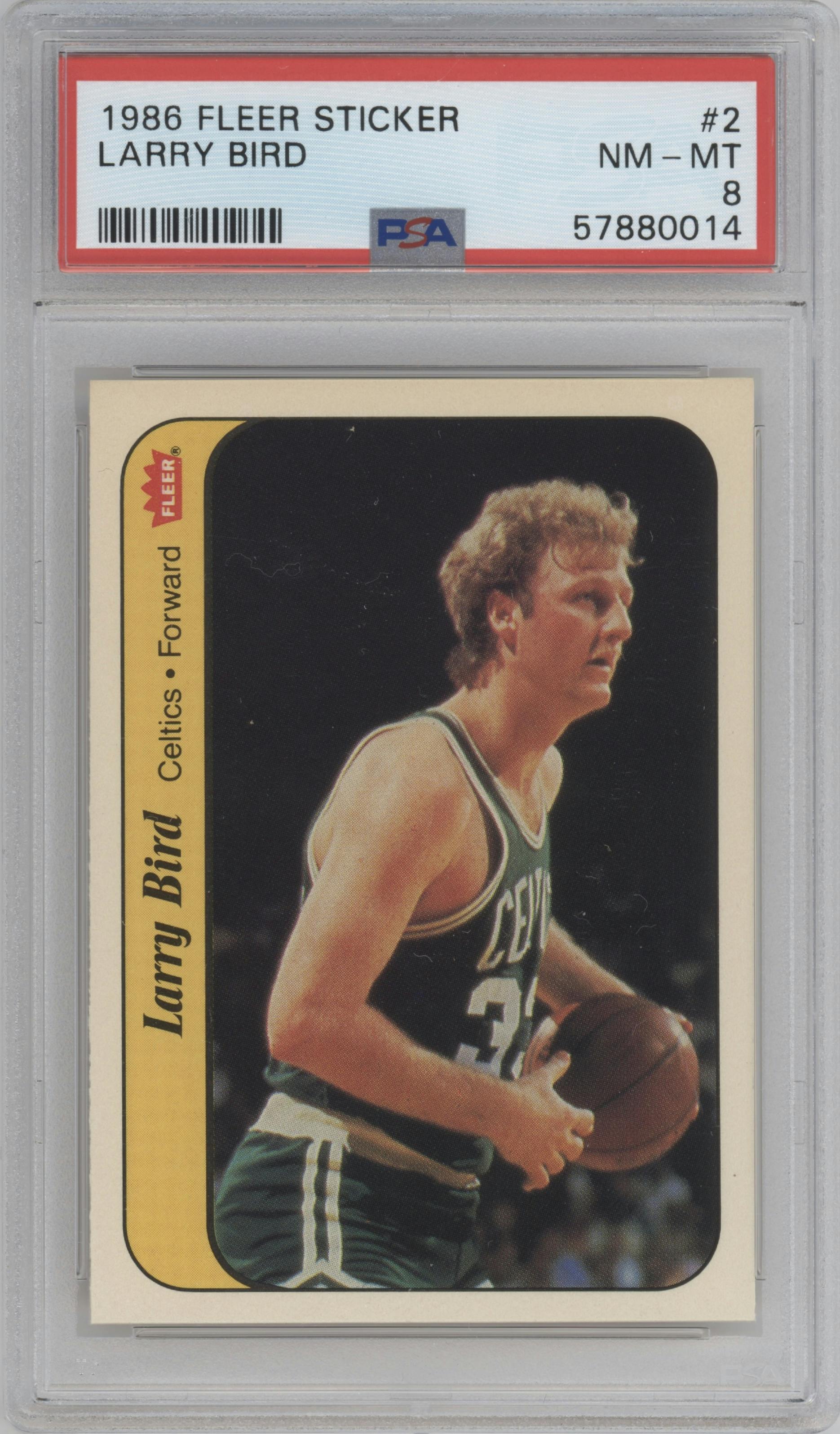 Larry Bird from the 1986-87 Fleer set graded by PSA and given an overall grade of 8.