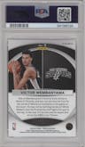 Victor Wembanyama from the 2023-24 Panini Prizm set featuring a Silver Prizm parallel graded by PSA and given an overall grade of 10.