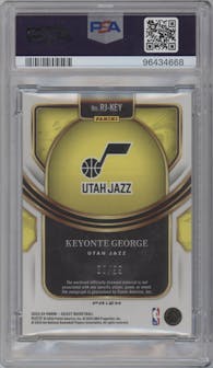 Keyonte George from the 2023-24 Panini Select  set featuring a Purple Prizm parallel graded by PSA and given an overall grade of 9.