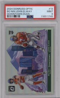 Bo Nix/John Elway from the 2024 Donruss Optic set graded by PSA and given an overall grade of 9.