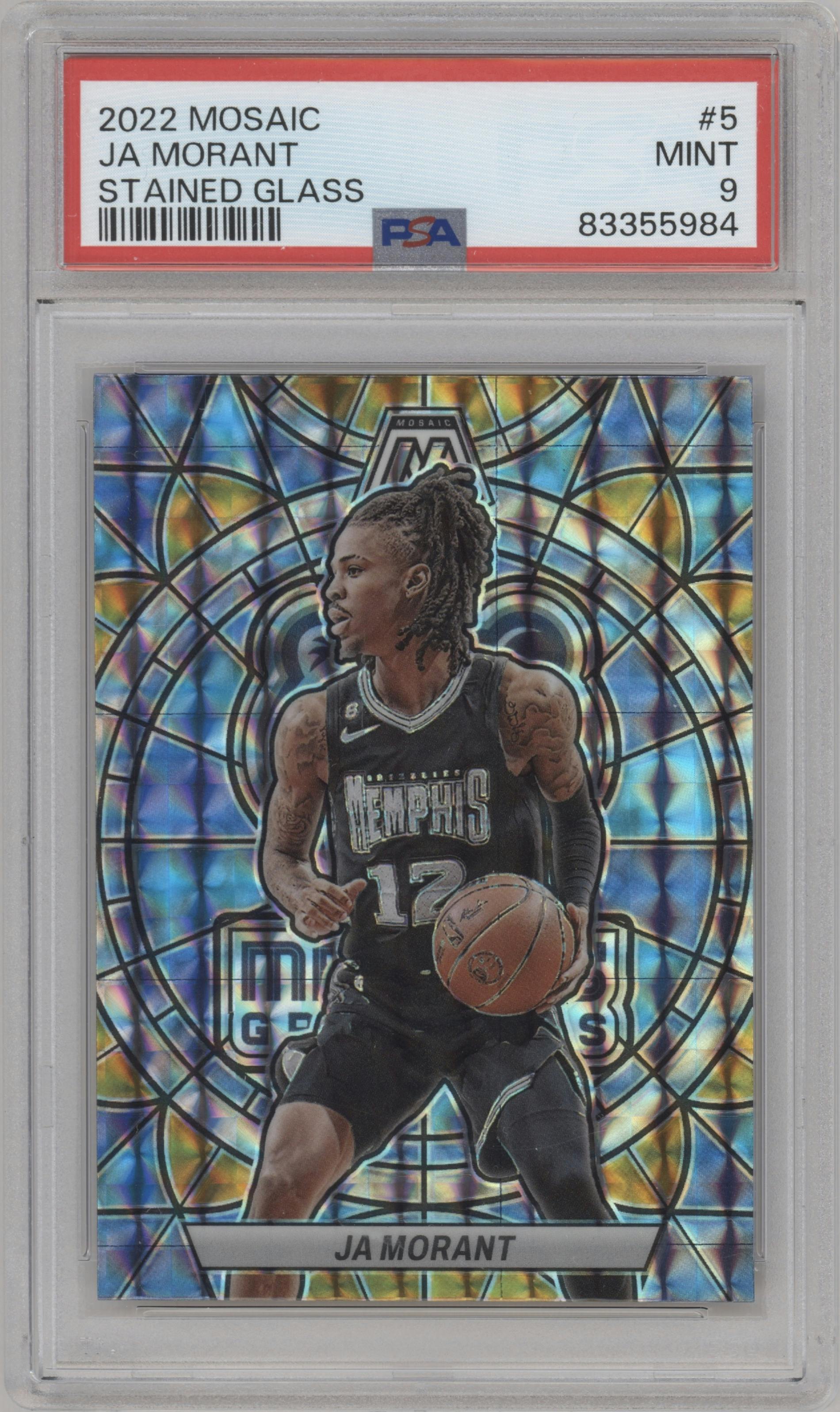 Ja Morant from the 2022-23 Panini Mosaic set graded by PSA and given an overall grade of 9.