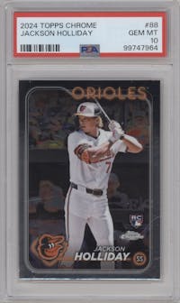 Jackson Holliday from the 2024 Topps Chrome set graded by PSA and given an overall grade of 10.