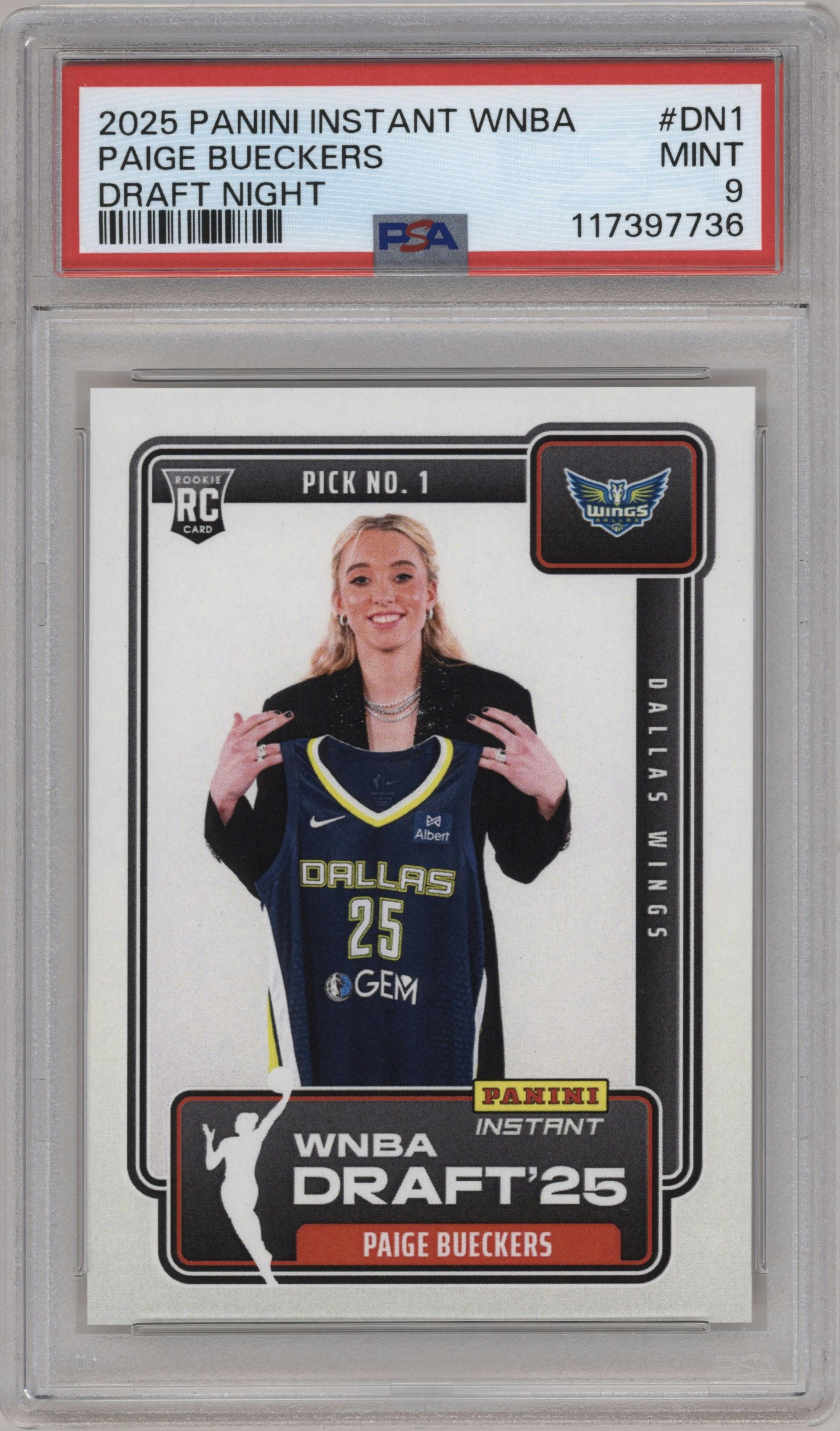 Paige Bueckers from the 2025-26 Panini Instant WNBA set graded by PSA and given an overall grade of 9.