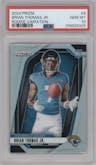 Brian Thomas Jr. from the 2024 Panini Prizm set graded by PSA and given an overall grade of 10.