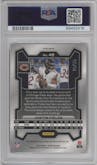 Justin Fields from the 2023 Panini Prizm set featuring a Red Shimmer parallel graded by PSA and given an overall grade of 9.