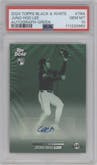 Jung Hoo Lee from the 2024 Topps Black & White set featuring a Green parallel graded by PSA and given an overall grade of 10.
