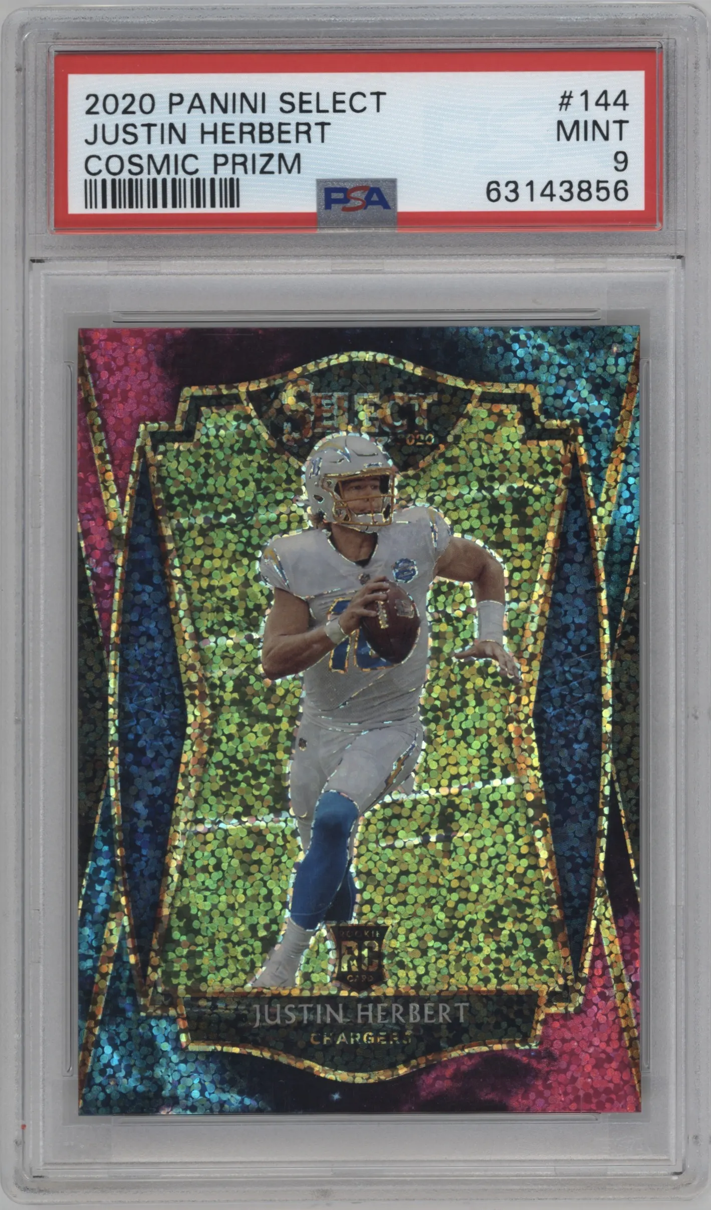 2020 Panini Select Pre.Lvl. Justin Herbert Cosmic #144 PSA 9