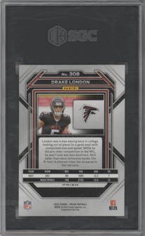 Drake London from the 2022 Panini Prizm set featuring a Red/White/Blue Prizm parallel graded by SGC and given an overall grade of 10.