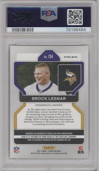Brock Lesnar from the 2021 Panini Prizm set featuring a Red Prizm parallel graded by PSA and given an overall grade of 10.