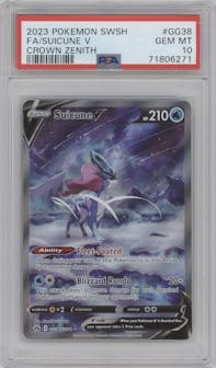 Suicune V from the 2023 Pokemon SWSH set graded by PSA and given an overall grade of 10.