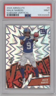 Malik Nabers from the 2024 Panini Absolute set graded by PSA and given an overall grade of 9.