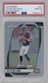 Caleb Williams from the 2024 Panini Prizm set featuring a Silver Prizm parallel graded by PSA and given an overall grade of 10.