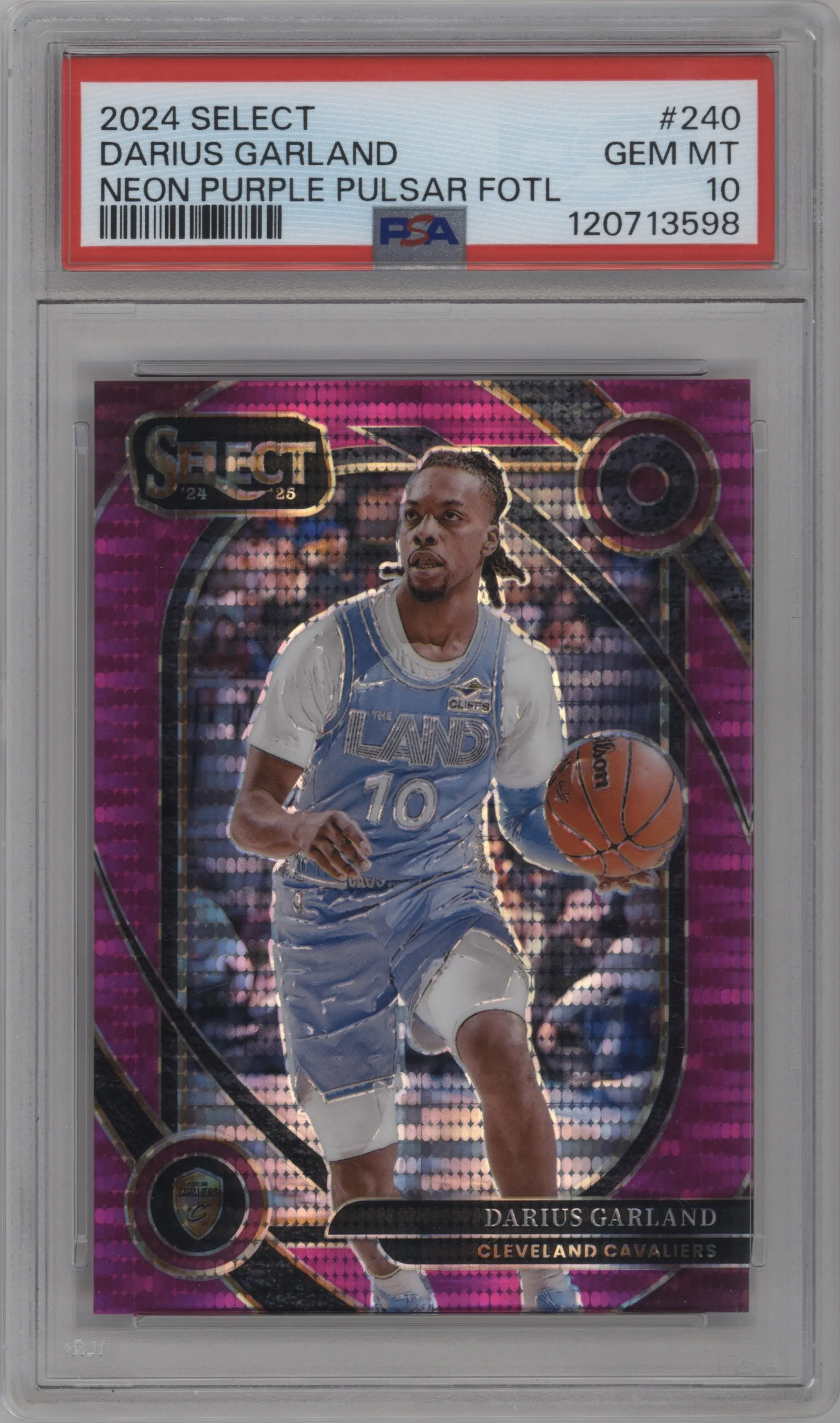 2024 Panini Select Courtside Darius Garland Neon Purple Pulsar Prizm #240 PSA 10