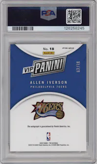 Allen Iverson from the 2025 Panini National Convention Gold Packs set featuring a Gold parallel graded by PSA and given an overall grade of 10.