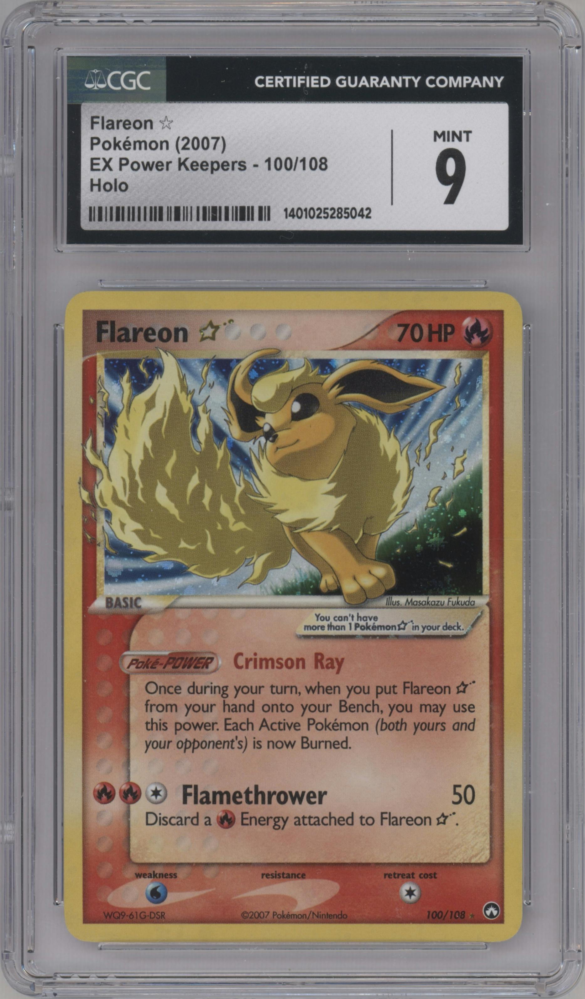 Flareon Gold Star from the 2007 Pokemon EX set graded by CSG and given an overall grade of 9.