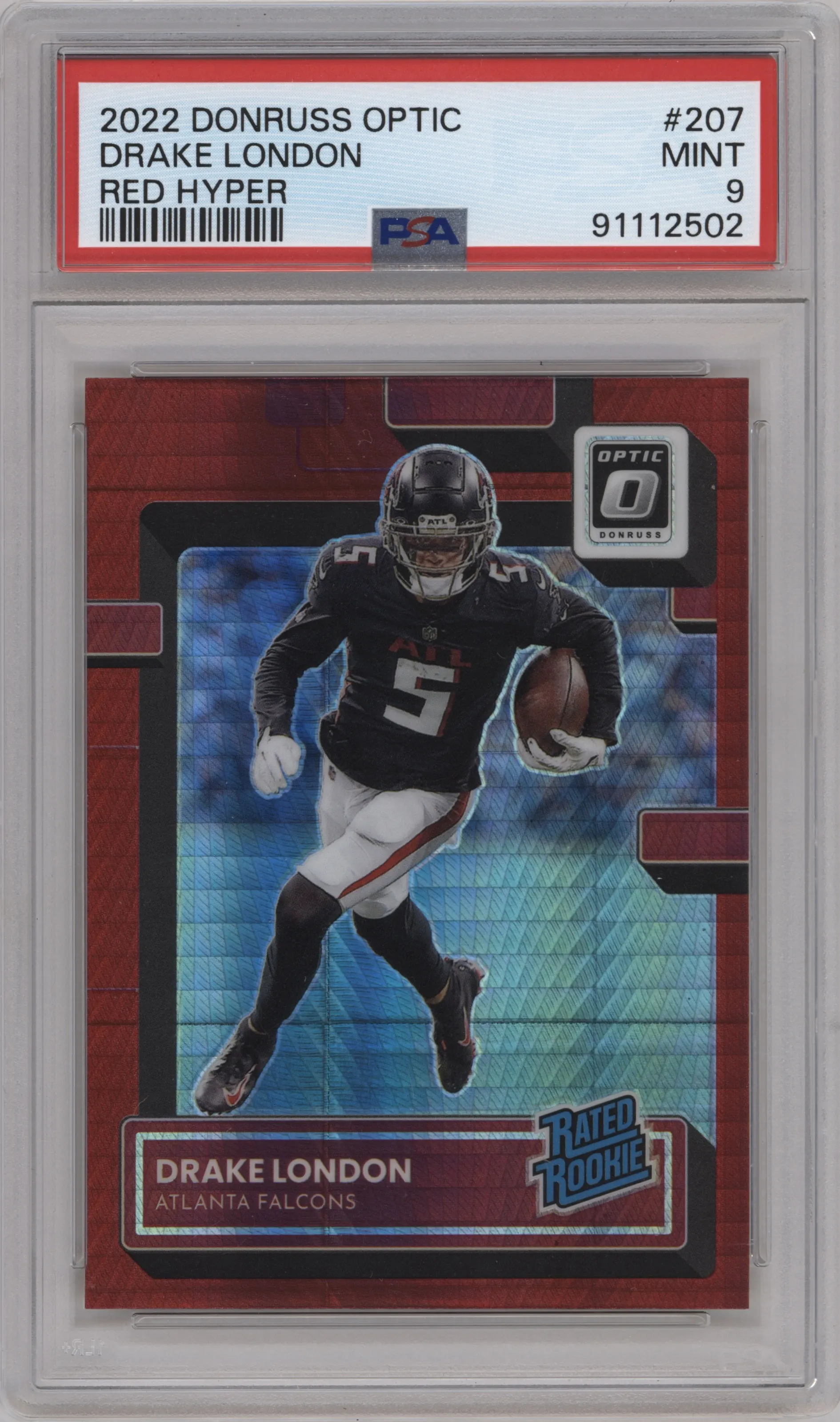 2022 Panini Donruss Optic Rated Rookie Drake London Hyper Red PSA 9