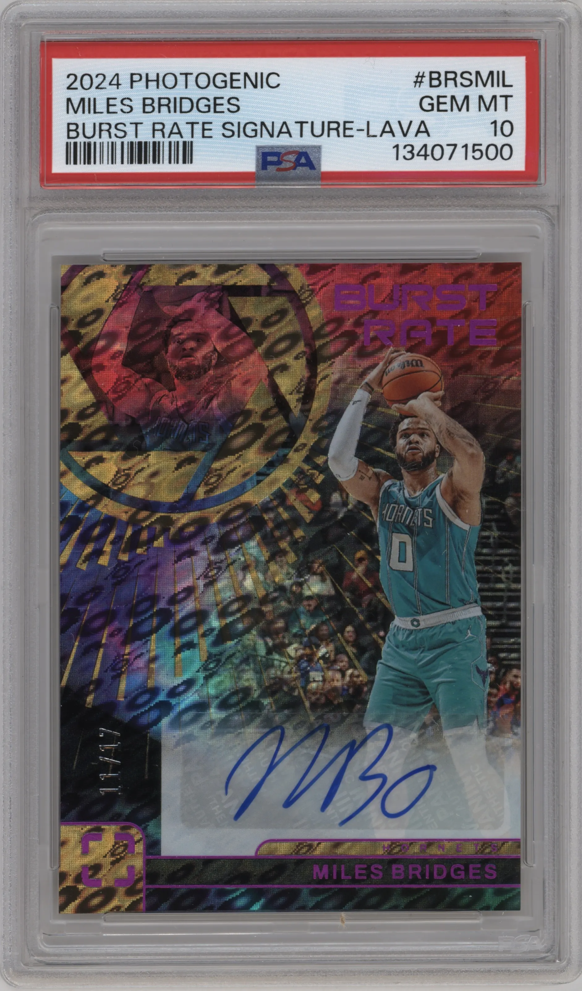 2024 Panini PhotoGenic Burst Rate Sig. Miles Bridges Diskettes FOTL #BRS-MIL PSA 10