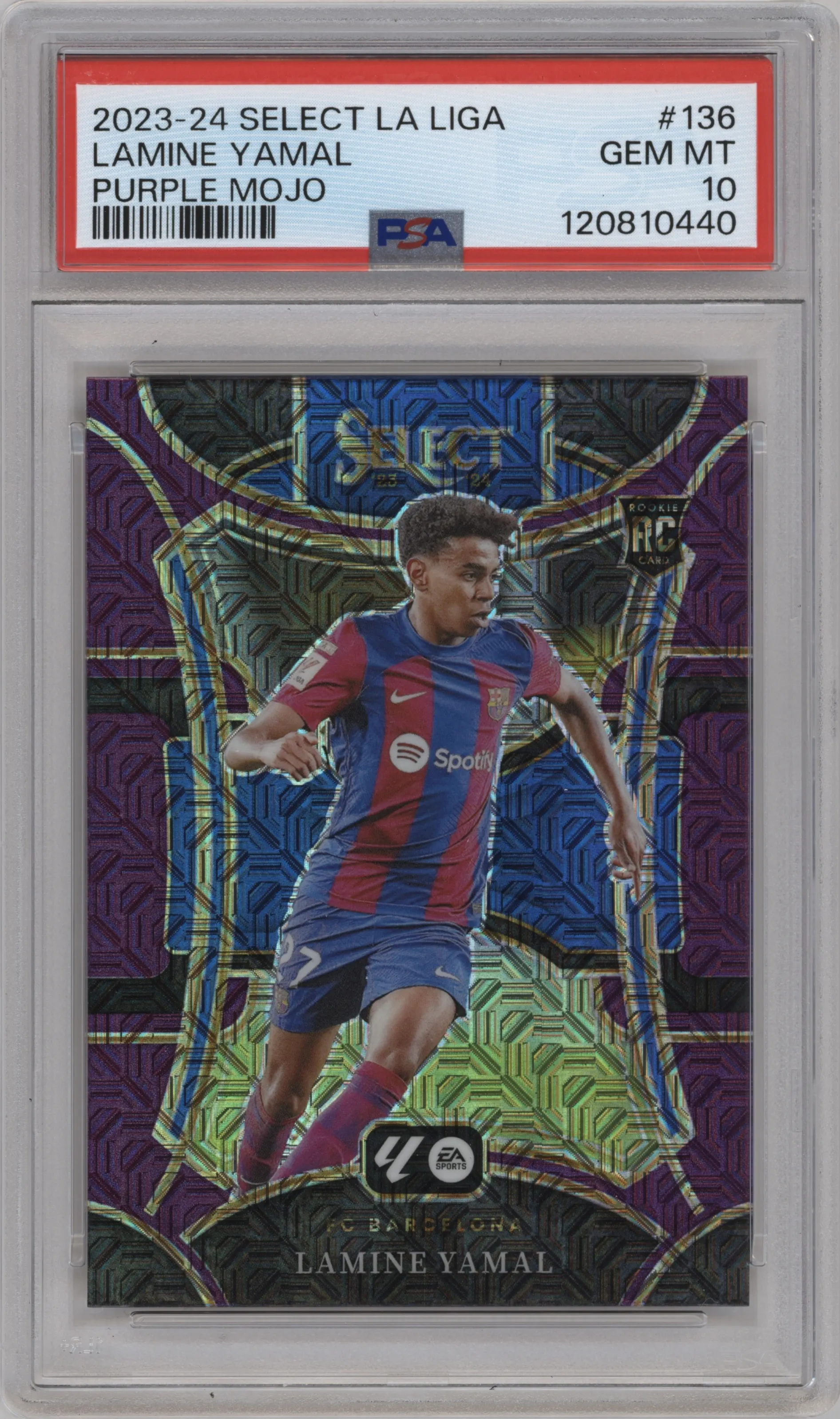 2023 Panini Select La Liga Mezzanine Lamine Yamal Purple Mojo #136 PSA 10