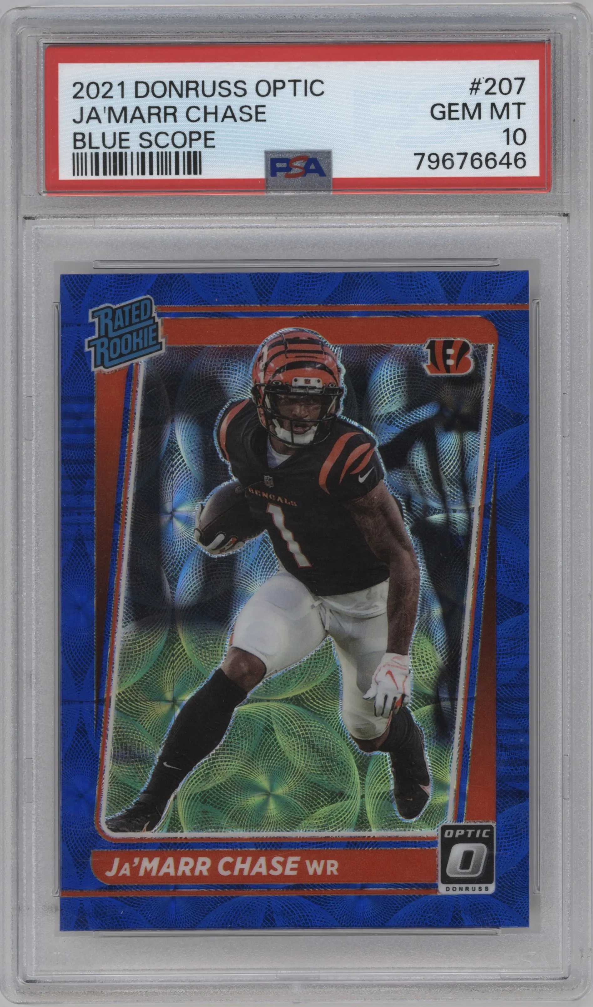 2021 Panini Donruss Optic Rated Rookie Ja'Marr Chase Blue Scope PSA 10