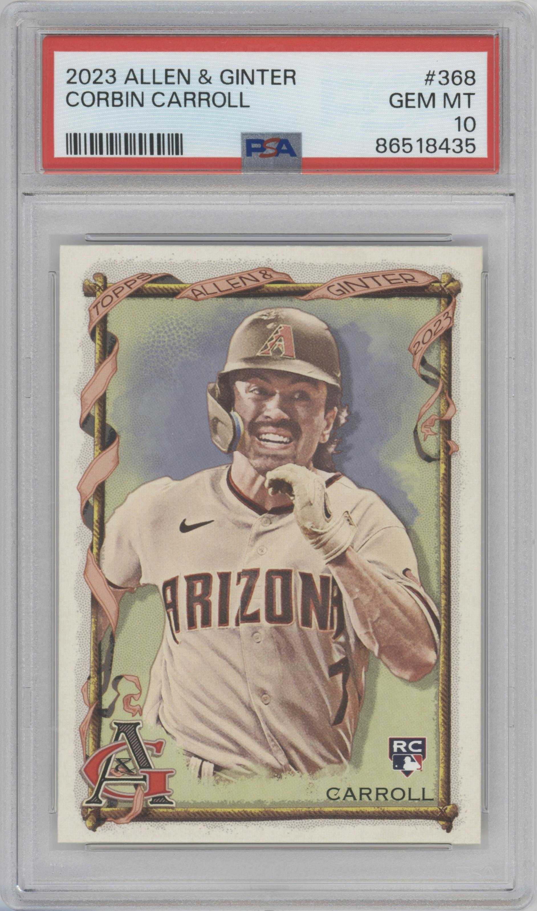 Corbin Carroll  from the 2023 Topps Allen & Ginter set graded by PSA and given an overall grade of 10.