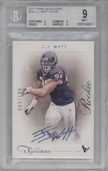 J.J. Watt from the 2011 Panini Prime Signatures set graded by Beckett and given an overall grade of 9.