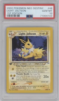 Light Jolteon from the 2002 Pokemon Neo Genesis set graded by PSA and given an overall grade of 10.