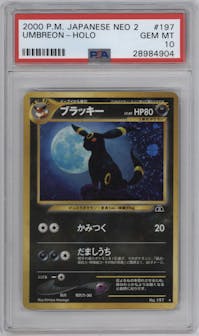 Umbreon from the 2000 Pokemon Neo JPN set graded by PSA and given an overall grade of 10.