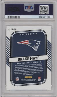 Drake Maye from the 2024 Donruss set graded by PSA and given an overall grade of 9.