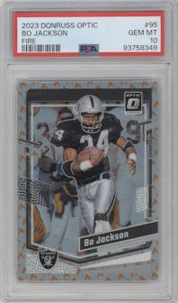 Bo Jackson from the 2023 Donruss Optic set featuring a Fire parallel graded by PSA and given an overall grade of 10.