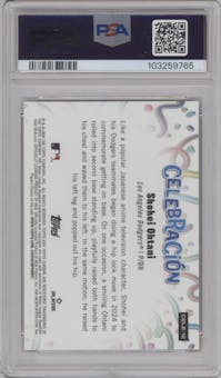 Shohei Ohtani from the 2024 Topps Chrome Update set featuring a Red Refractor parallel graded by PSA and given an overall grade of 10.